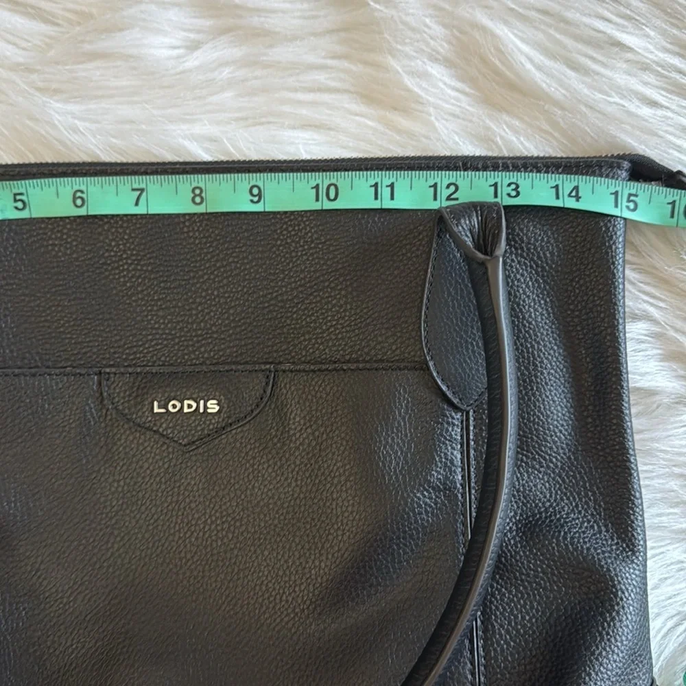 Lodis Sierra Black Pebbled Black Leather Large Travel Tote Shoulder Bag